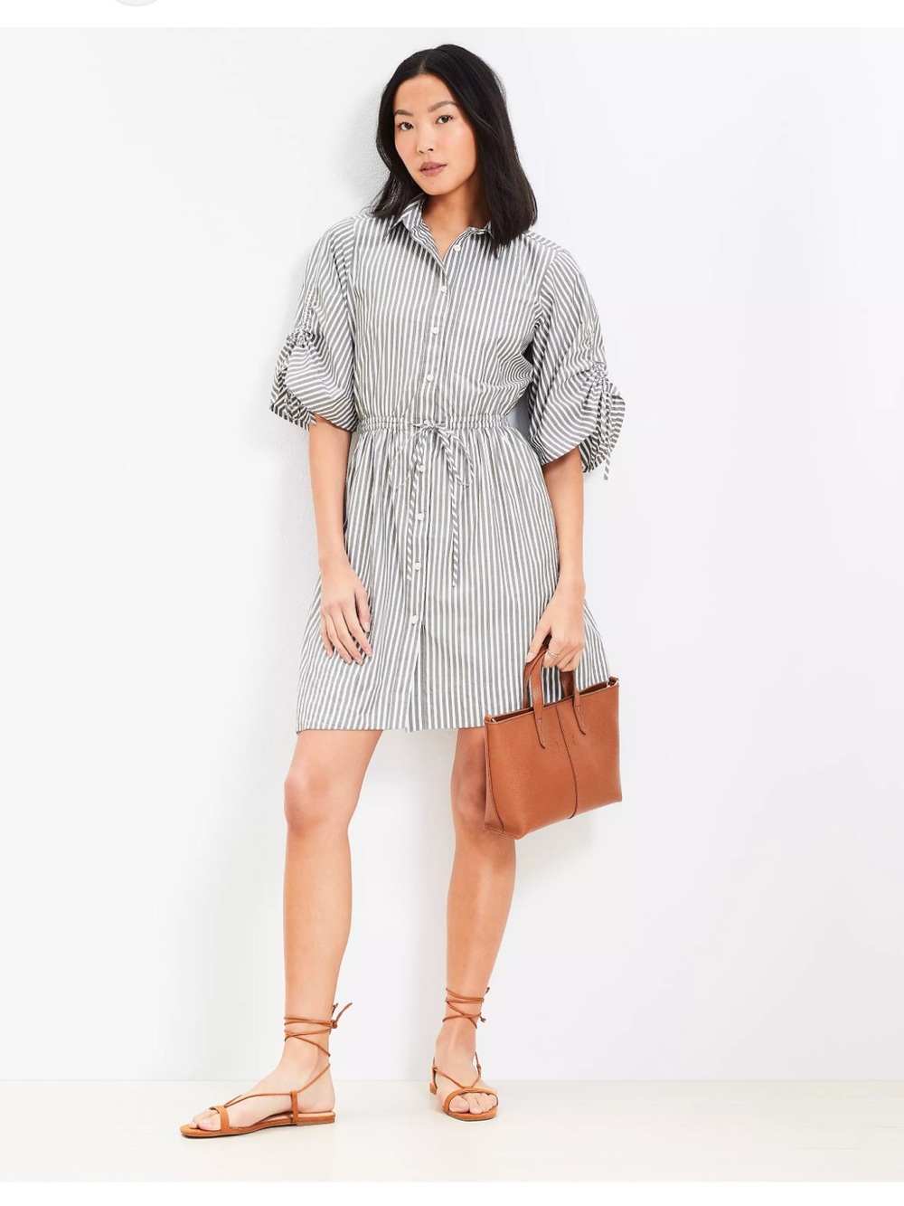 LOFT Striped Button-Front Dress